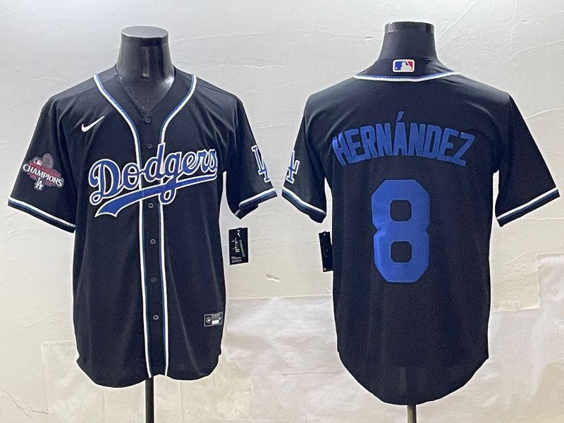Men Los Angeles Dodgers #8 Hernandez Black blue Three generations Nike 2025 MLB Jersey style 6->los angeles dodgers->MLB Jersey